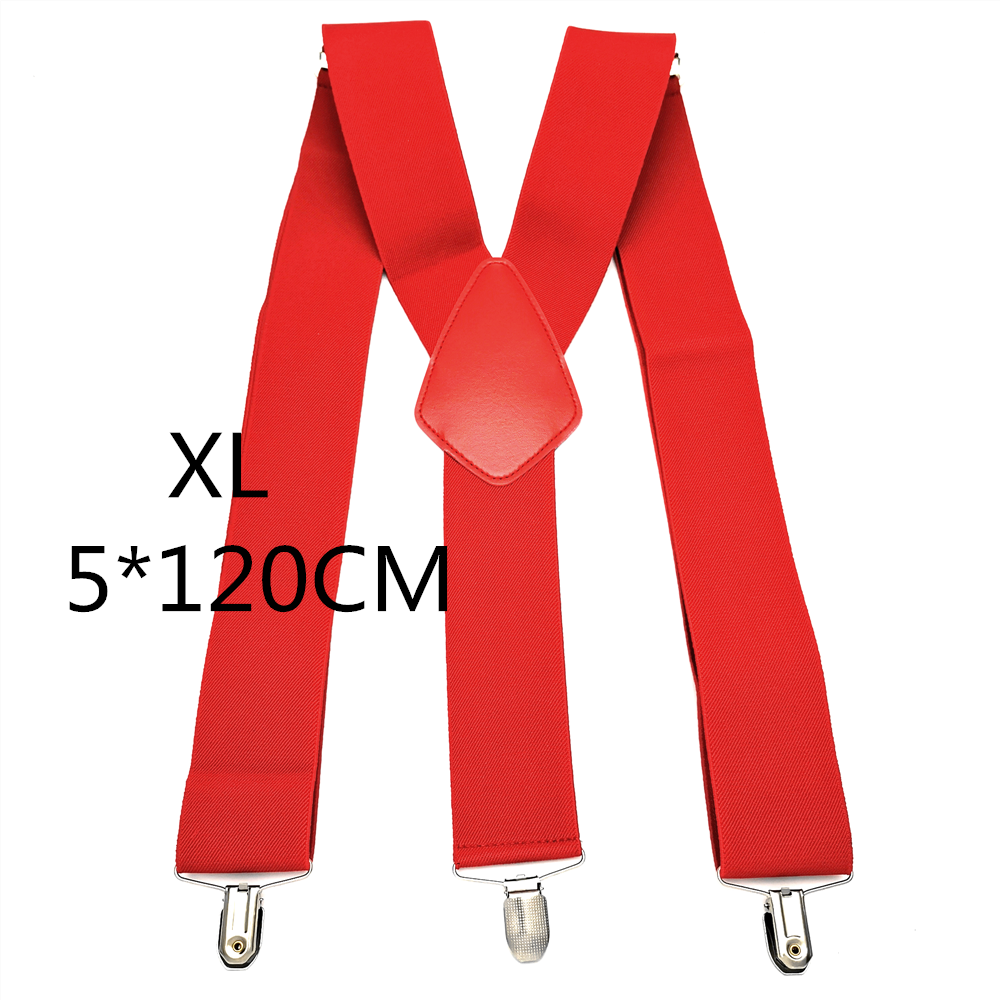 Bretelles en cuir élastique pour hommes, clips de protection, croisé dans le dos, pantalon de travail, grande taille, 50mm de largeur: Red-120cm