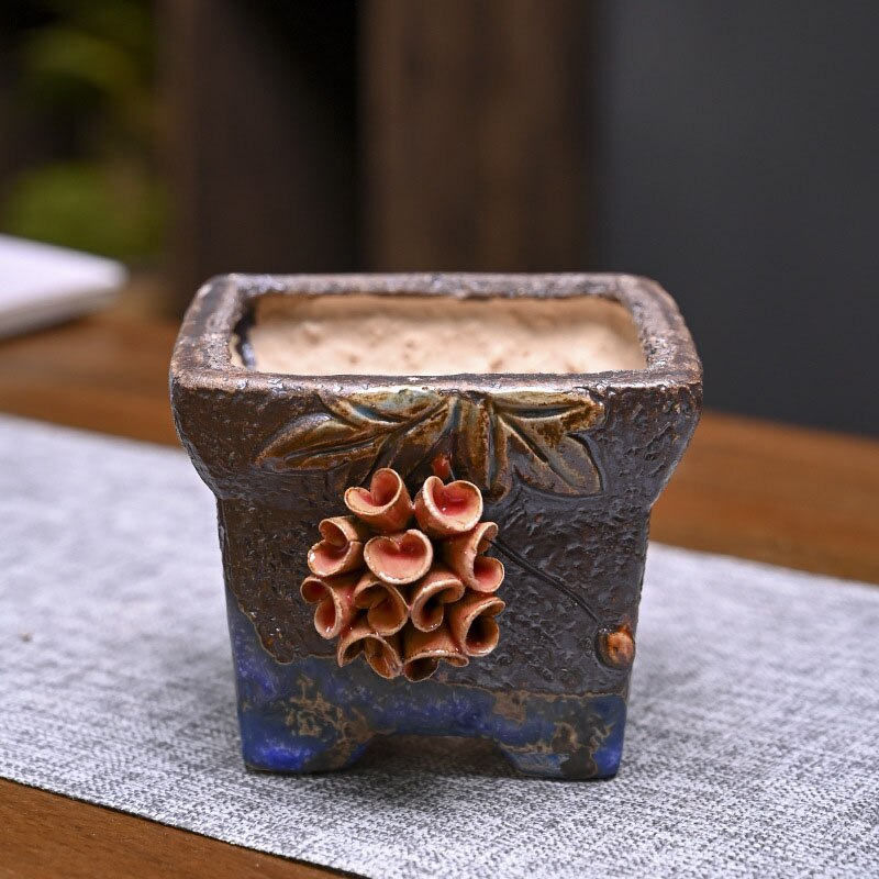 Strongwell-maceta de cerámica antigua amasada a mano, macetas para suculentas, decoración de jardinería para el hogar, maceta, ornamento