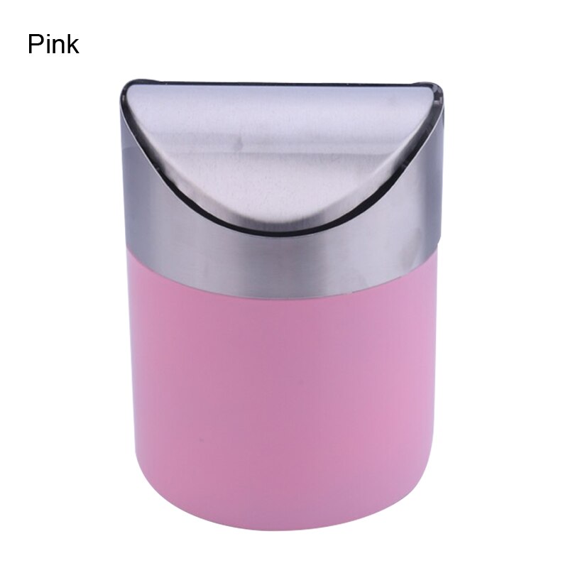 Minibasura pequeña de acero inoxidable con tapa abatible, bote de basura para escritorio, coche, oficina, cocina, K888: Pink