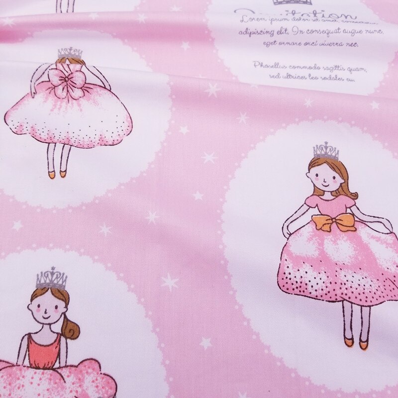 100% Cotton Twill Fabric Princess Crown Print Patchwork Cloth Hand-Sewn Quilted Baby Dormitory Sheets Comfortable Cotton Fabric