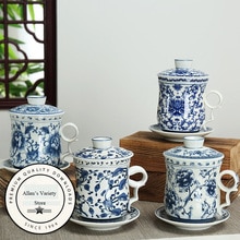 Traditionelle kinesiske kopper tekop med låg låg underkop blå og hvid porcelæn tekop keramik keramisk kaffekrus te sæt