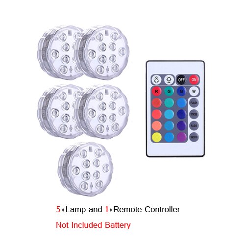 Tauch LED-leuchten Unterwasser Licht Wasserdicht Batterie Betrieben Fernbedienung kabellos10LED RGB Badewanne Schwimmbad Vase Lampe: 5 Lampe 1Regler