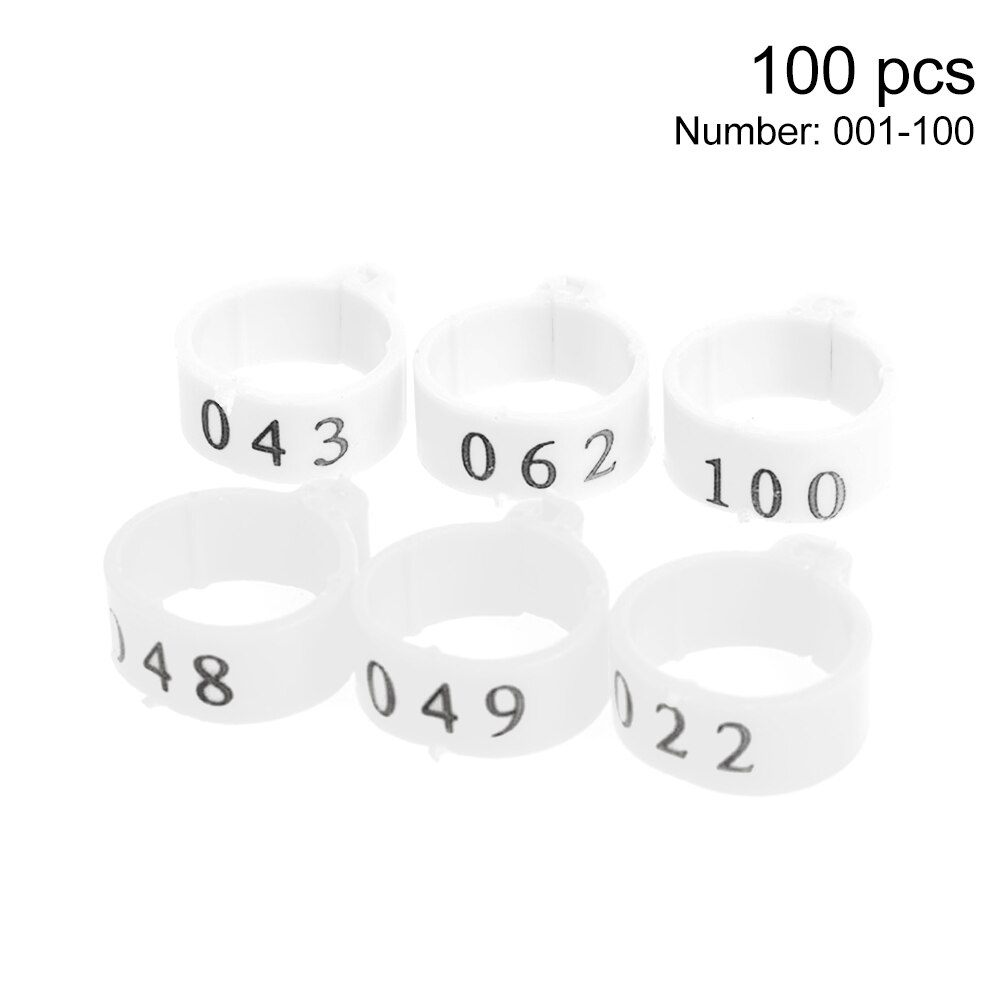 100 stk fôringsklips bånd fugl papegødu mini nummerert 16mm gjenbrukbare 001 til 100 fjærkre bein ringe kyllinger ender gås: Hvit