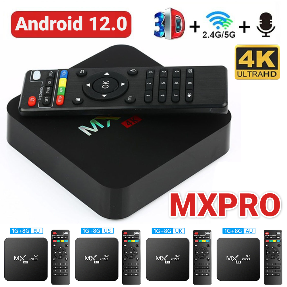 Android 12 Smart TV Box RK3228A Quad Core 2.4G e 5G Dual WiF Lettore video domestico Lettore multimediale TV 4K HD RAM 1GB ROM 8GB