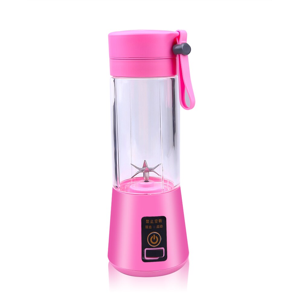6 Blades Portable Blender Electric Blender USB Rechargeable Juicer Cup Mix Extractor Fruit Smoothie Maker Cup Bottle and Cover: Pink
