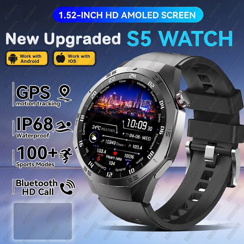 2025new para huawei gt5 pro relógio inteligente masculino hd tela amoled gps trajetória de movimento freqüência cardíaca bluetooth chamada 1.52 "smartwatch ip68: BRANCO