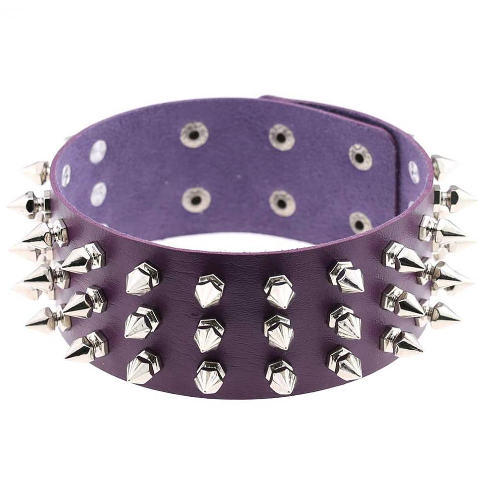 Punk PU Leather Spike Choker Necklace Women Rivets Neck&Wrist Wear Multi-purpose Funky Chockers collar lock jewelry: CR639E