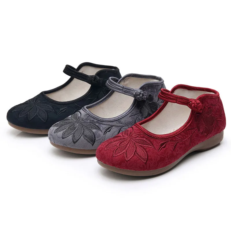 Vrouwen Mode Plus Size Zwart Bloemenpatroon Dans Platte Schoenen Dame Retro Chinese Traditionele Hotel Werk Grey Schoenen & Flats A104
