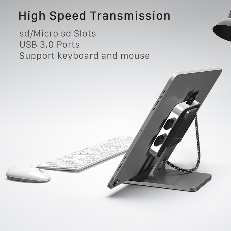 BYEASY UC-167 for iPad Pro USB C Hub Stand Dongle Adapter with 4K HDMI SD/Mini Card Reader USB 3.0 Headphone Jack