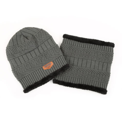 Brand Mode Vrouwen Mannen Camping Hoed Winter Beanie Baggy Warme Wol Fleece Ski Cap + Halsdoek Sjaals 2 stks Set: Grijs