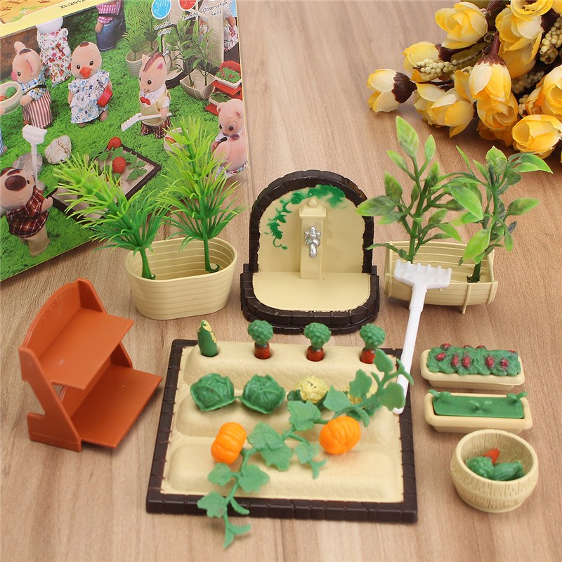 Miniaturer havearbejde grøntsagsblomster mad møbler sæt til dukkehus tilbehør legetøj plast håndværk børn jul