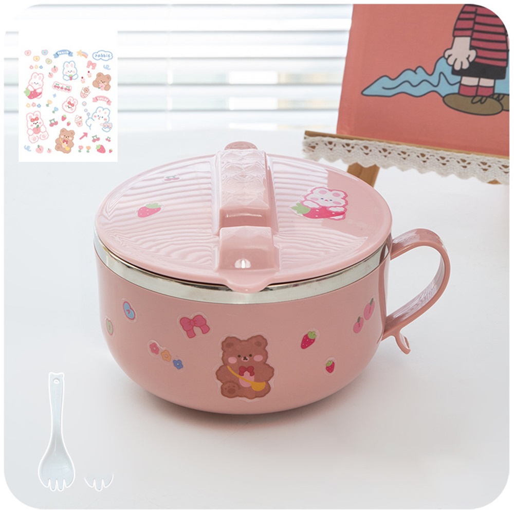 Boîte à déjeuner japonaise Kawaii, bol à nouilles instantanées avec couvercle poignée, boîte à Bento en acier inoxydable 304 1 pièce: C
