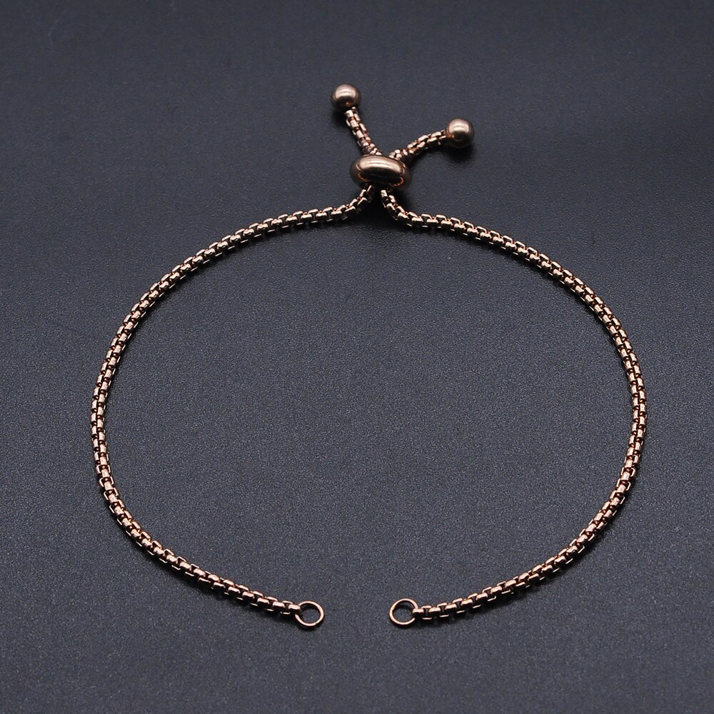 5 uds. De acero inoxidable DIY caja redonda cadena para mujeres pulsera joyería de DIY cadena al por mayor aceptar pedidos OEM: Rose Gold