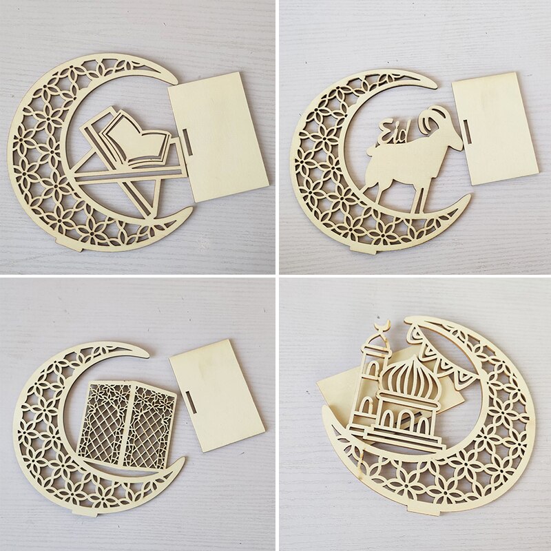 Eid Al-Fitr Decorations Wooden Crafts Carving Home Decorations Detachable Decorative Cartoon Handicraft Ornaments