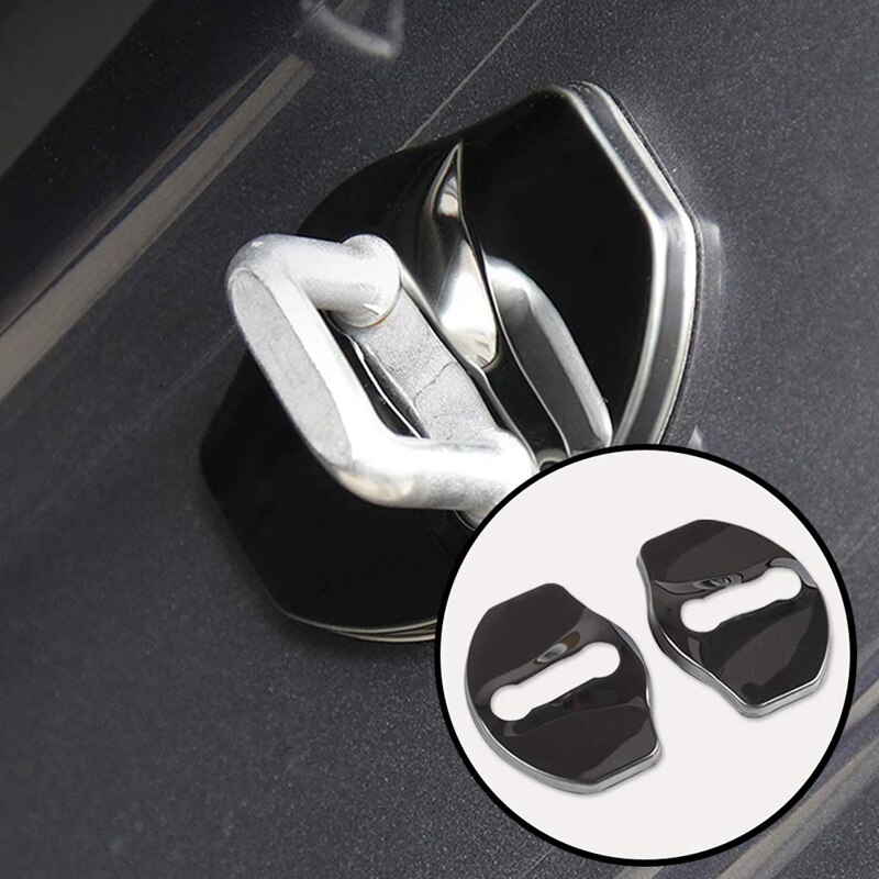Rvs zwarte pianolak auto deurslot sluitkap bescherming voor tesla model 3 (4 stuks - geen woord)