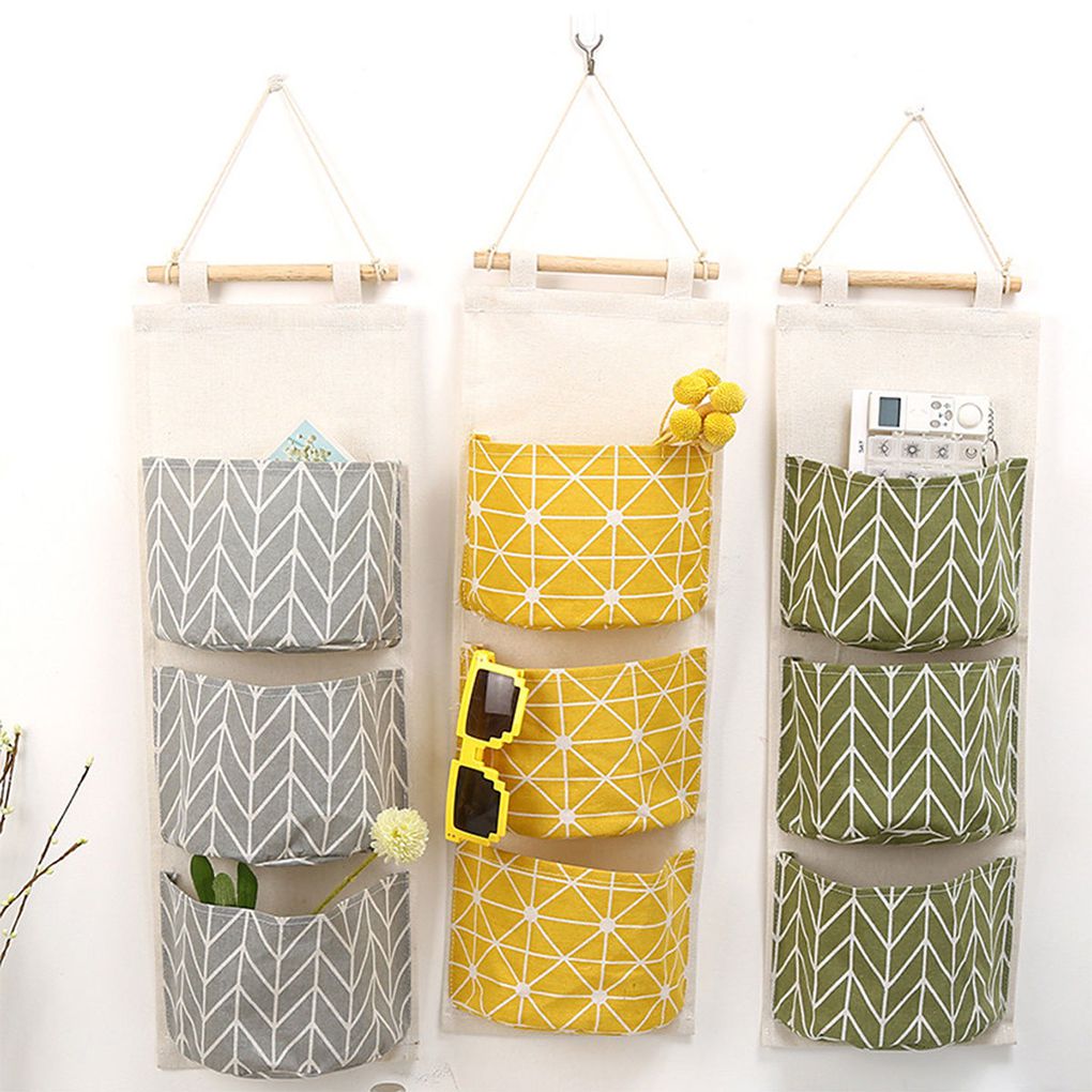 Cool Home-organizador colgante para armario con 3 bolsillos, bolsa de almacenamiento a rayas, para habitación de niños, Puerta del dormitorio, llaves, organizador de teléfono móvil,