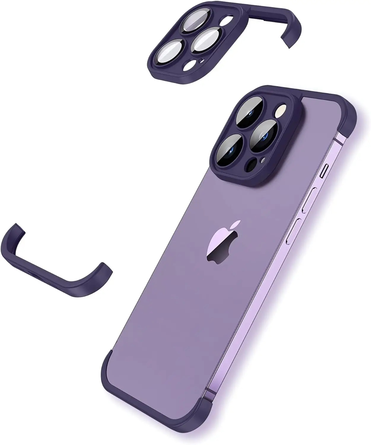 Titanium Gray Frameless Camera Lens Protector TPU Bumper Phone Case Cover For iPhone 16 15 Pro Max 14 Plus 13 12 11 14 15 13 Pro: Cotton / PURPLE