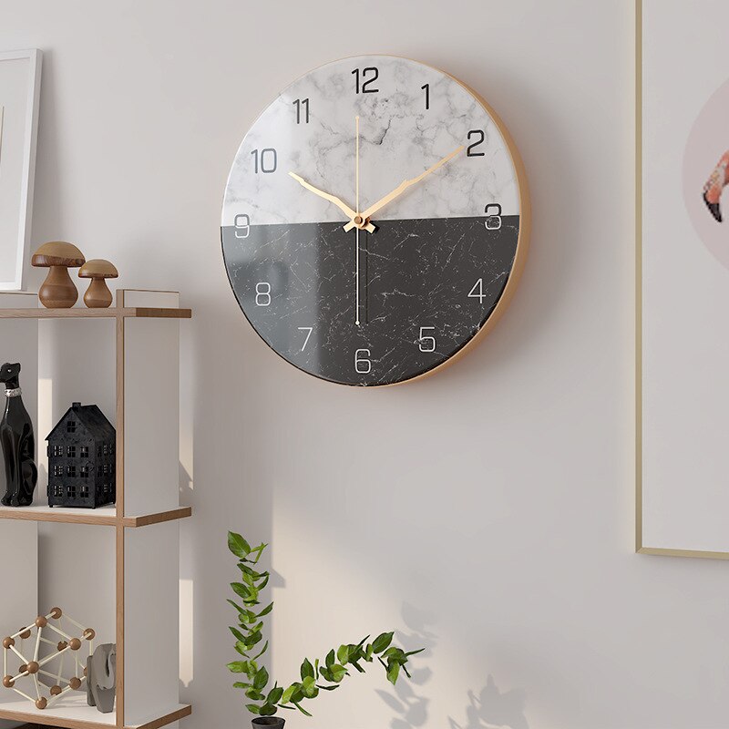 Imitation Marble Clock European Style Home Living Room Wall Clock Bedroom 30cm Metal Digital Clock
