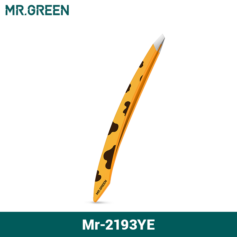 MR.GREEN-pinzas para cejas con mango curvo, extractor de pelos finos, herramientas de maquillaje, Clips de belleza de acero inoxidable, eliminación: Azul