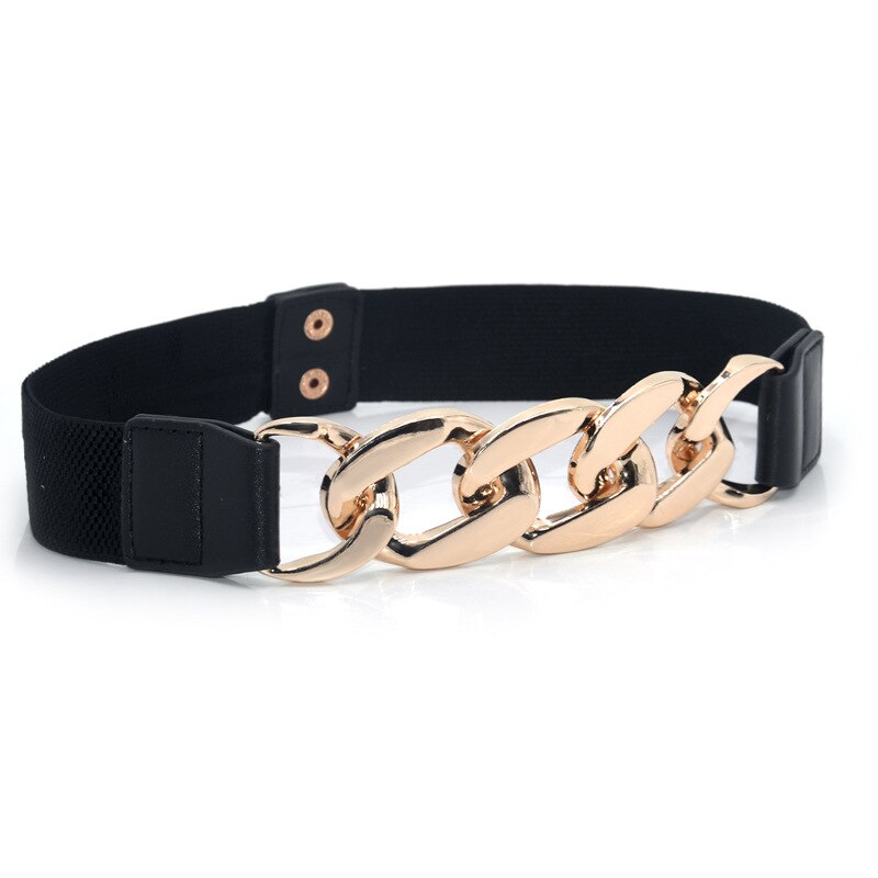 Gold Color Chain Buckle Waist Belt for Dress ElasticWide Ladies Belt All-match Coat Sweater Women Belt Waistband