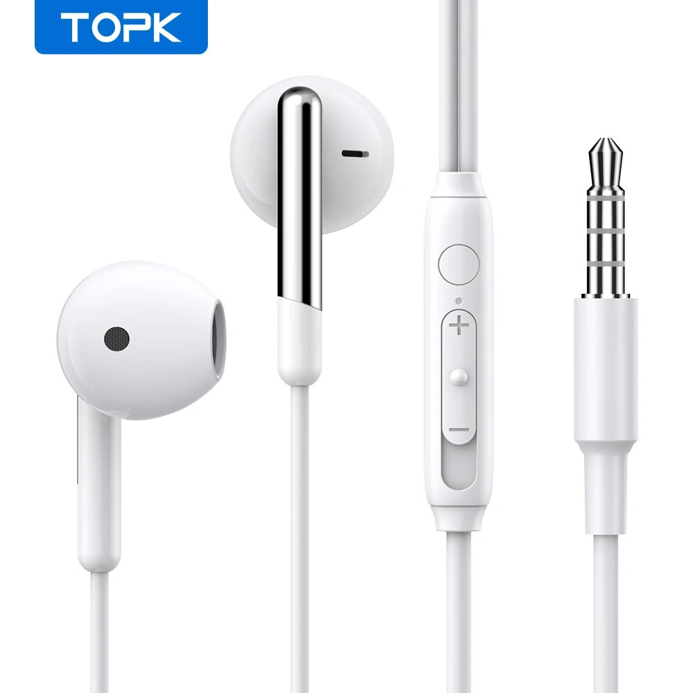 TOPK Earphone In-Ear Volume Control with Microphone 3.5mm Jack Universal for iPhone Android: Red