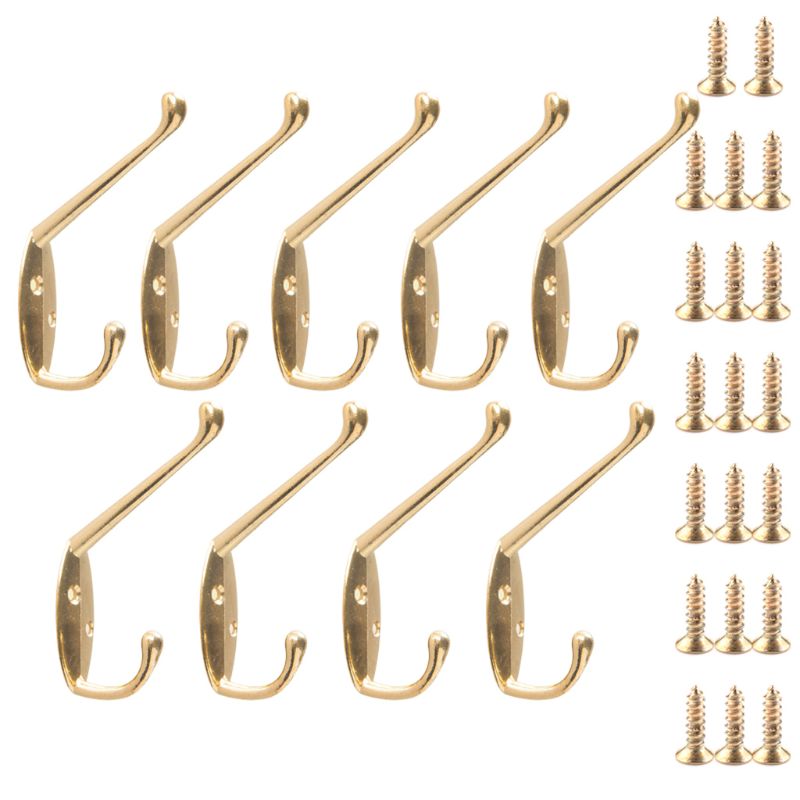 Ganchos de pared para sombreros, colgador Retro de doble punta con 20 tornillos (negro/dorado), montado en la pared, paquete de 9 Uds.: Dorado