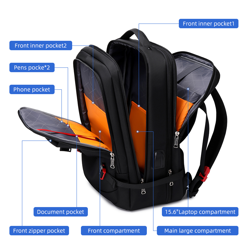 WIERSOON 42L Male Expandable Large Capacity Travel Backpack Men 17 inch Laptop USB Recharging Multi-layer Space Travel Male Bag