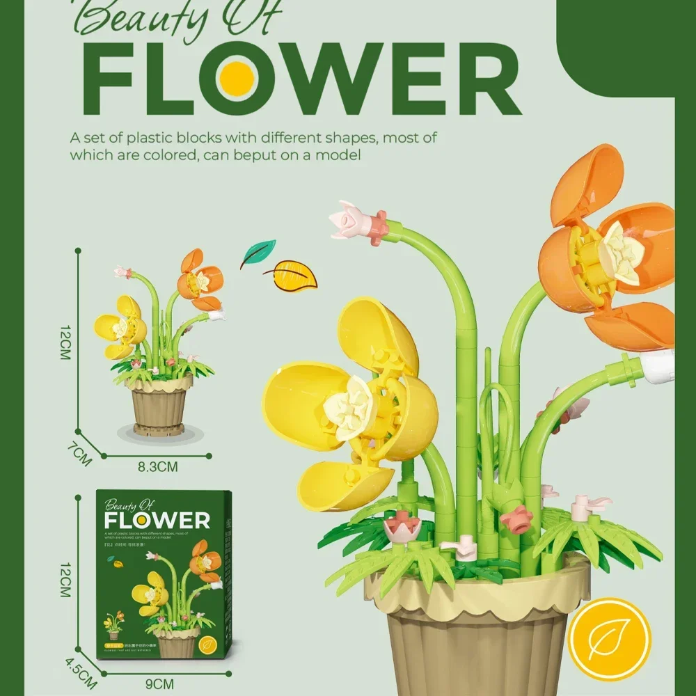 Mini Daisy Flower with Pot Micro Building Block Toy Intricate Floral Details Multiple Styles Available for Home and Office Décor: Chrome Gold