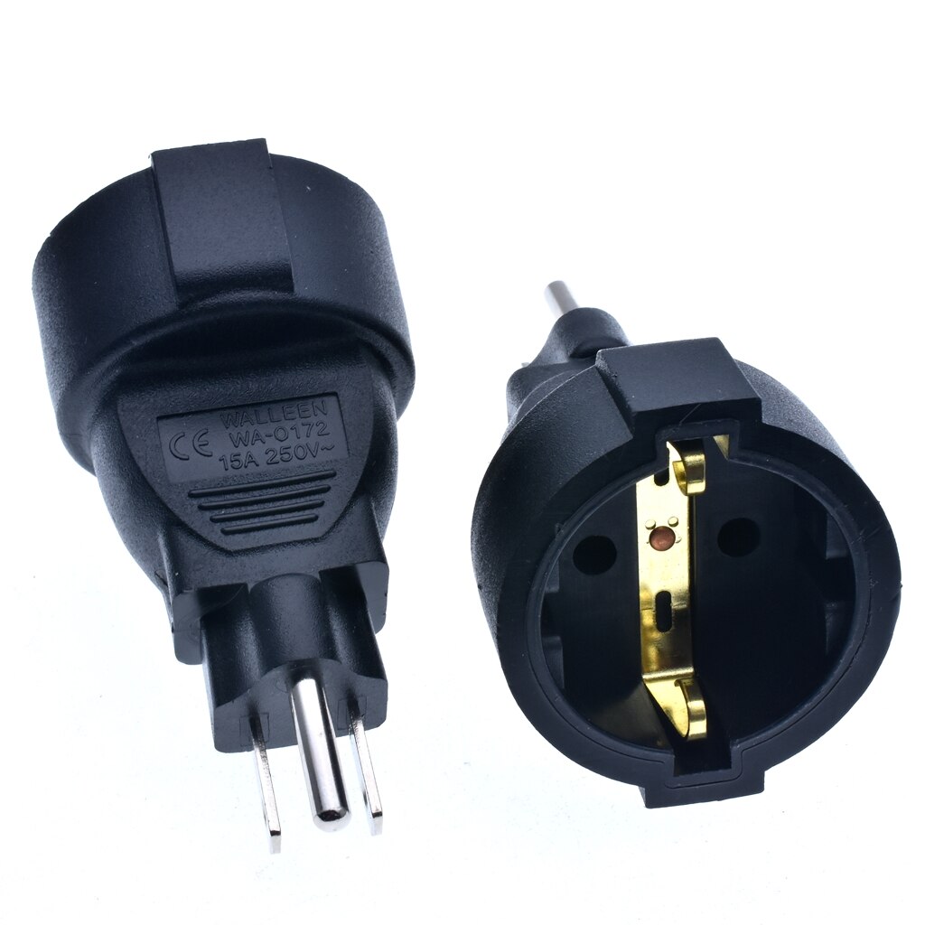 Usa Canada 3Pin Mannelijke Naar Europa 2Pin Vrouwelijke Ac Adapter, nema 5-15P Naar CEE7/7 Schuko Bakje Plug Adapter 250V 15A