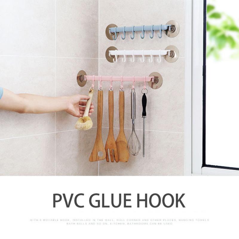 1Pcs Wall Corner Strong Adhesive Hook 6 Hooks Up Wall Rails Towel Shelf Rack For Bathroom Kitchen Cabinet Storage Strong Sticky