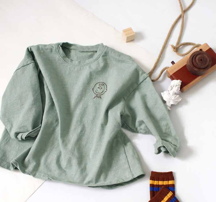 Summer Baby Boys Cotton T-shirts Long Sleeve Loose Tops Kids Girls Cartoon Tees Soft Children T Shirt: LE200408gray / 5T