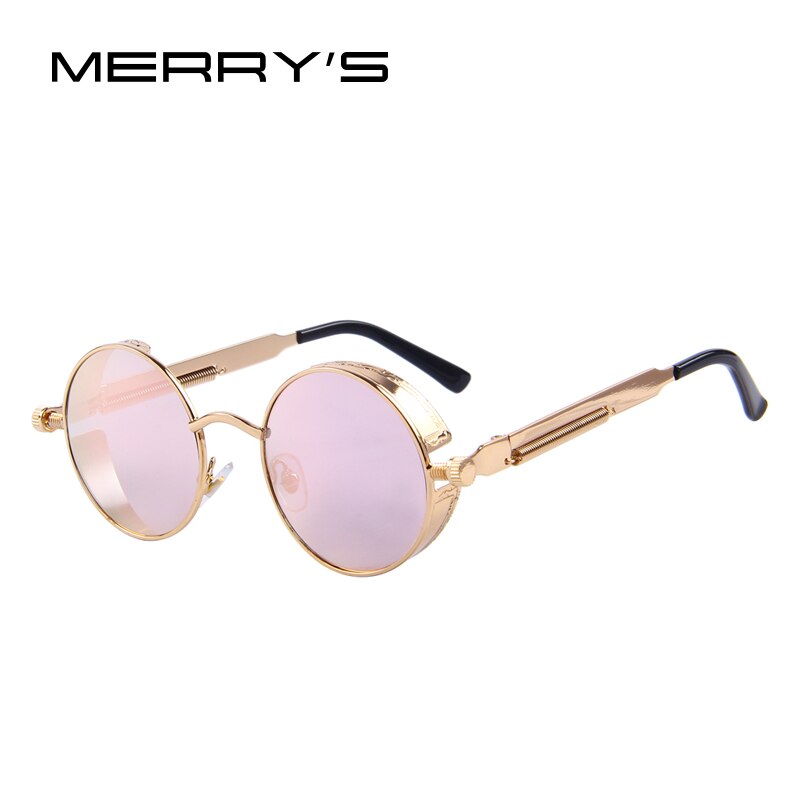 Merrys vintage dam steampunk solglasögon märke runda solglasögon oculos de sol  uv400: C09 guldrosa