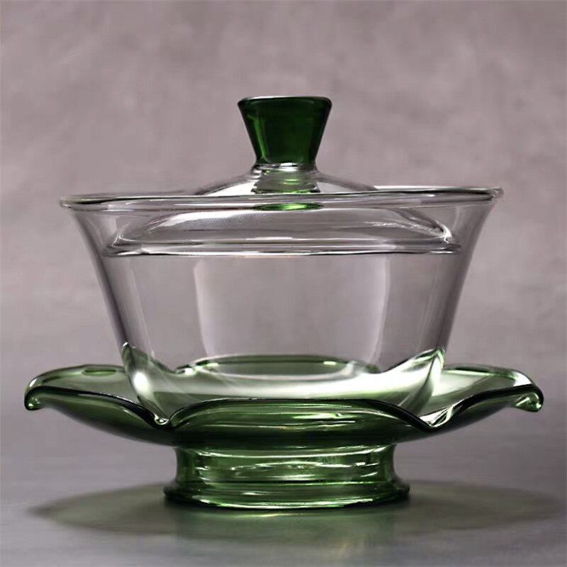 Taza de té de vidrio transparente grande para oficina, tazón de té individual y grueso resistente al calor con tapa