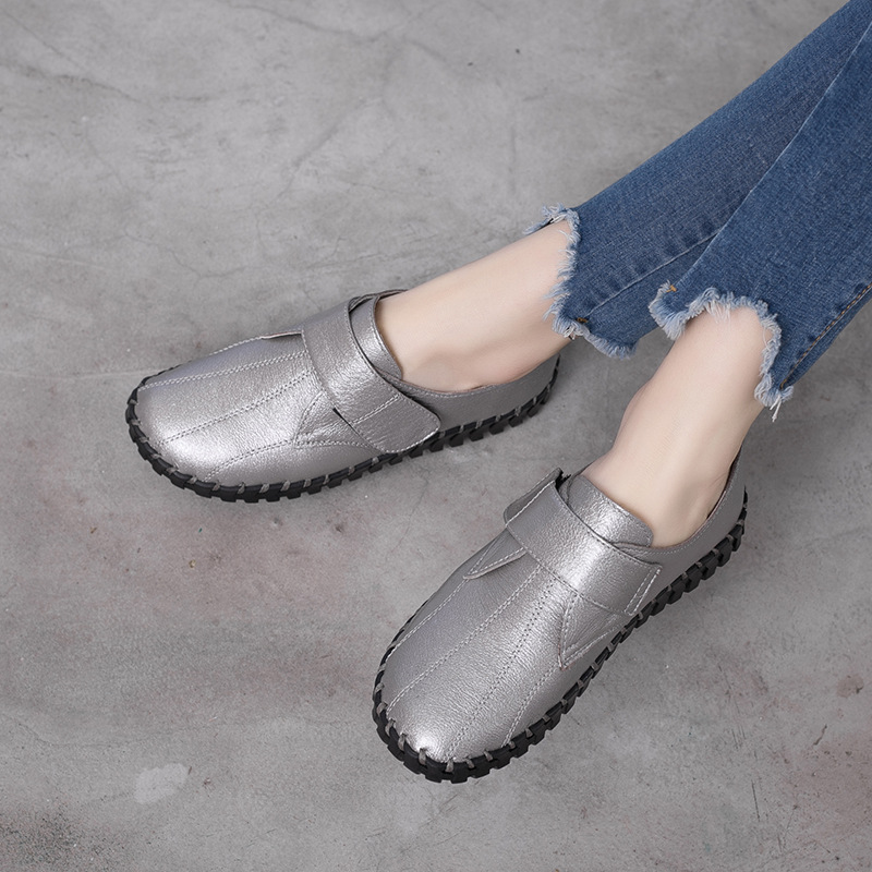 Sapatos de couro genuíno para mulher outono apartamentos feminino gancho loop sapatos ortopédicos tamanho grande 42 mocassins femininos senhoras mocassins azuis