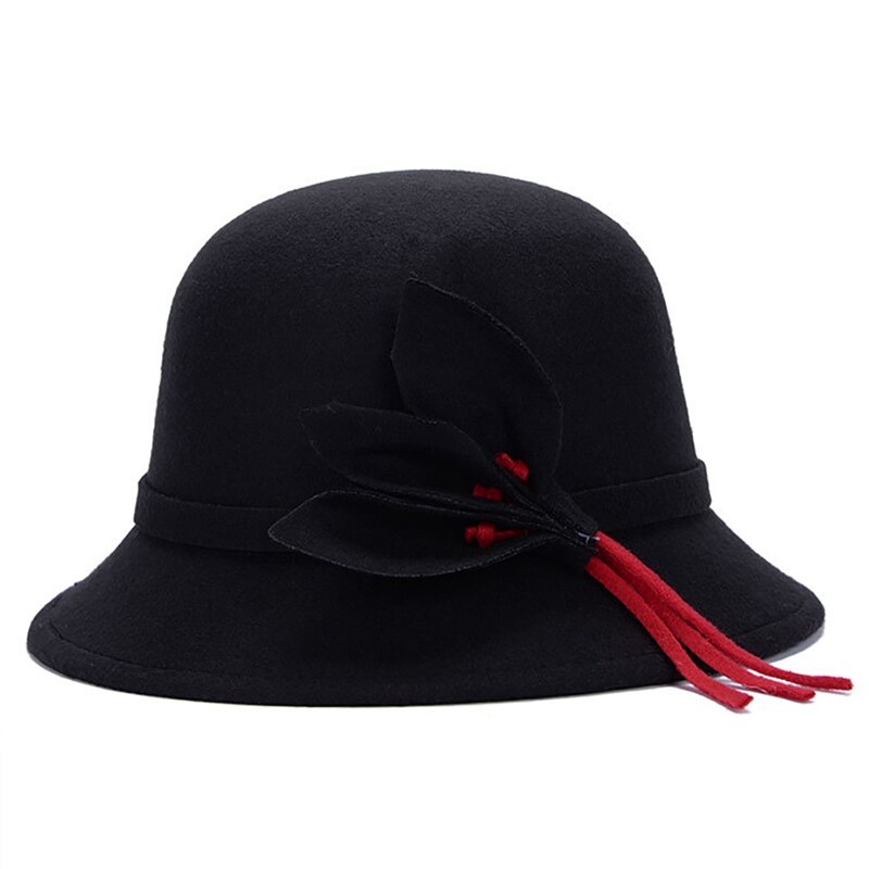 Dames Hoeden Herfst Winter Warm Imitatie Wol Vilten Hoed Mode Bladeren Bloem Caps Feme