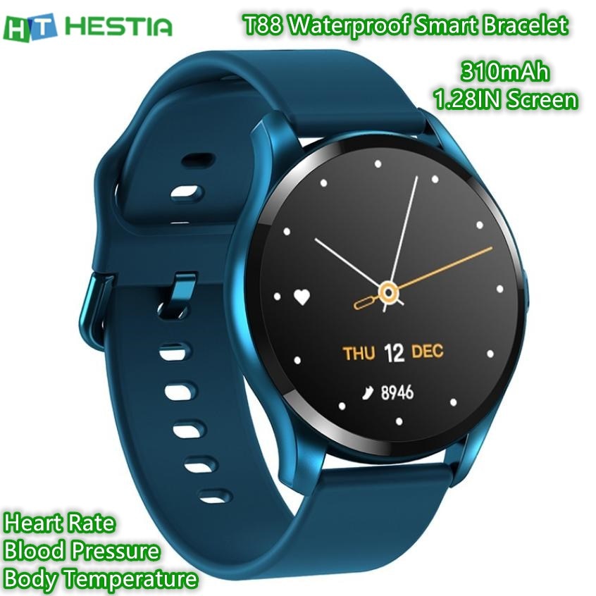 T88 310mah pulseira inteligente monitor de temperatura do corpo círculo tela freqüência cardíaca pressão arterial esportes correndo à prova dwaterproof água relógio