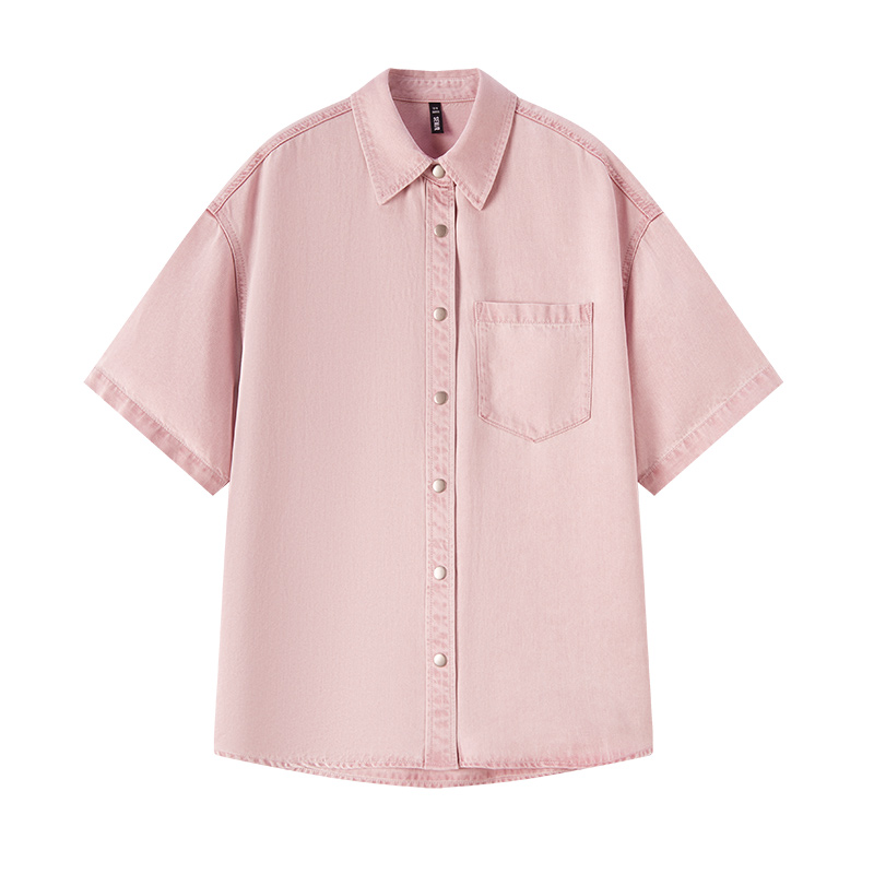 Semir Denim Shirt Vrouwen 2024 Zomer Halflange Verlaagde Schouders Met Losse Pasvorm Zachte Denim Blouse Met Korte Mouwen Casual Relaxed: M / Roze