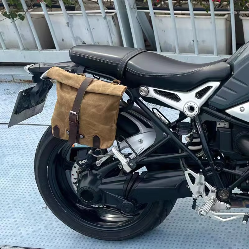 Schulranzen Jahrgang Motorrad Seitentasche Wasserdichte Ölwachs Segeltuch Hängetasche für kleines E-Fahrrad Hängewerkzeugset