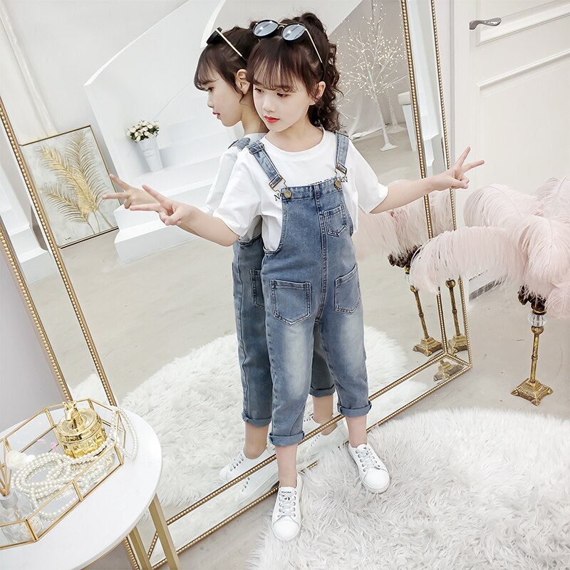 Meisjes Overalls Jeans Casual Solid Denim Broek Mode Baby Kids Broek voor Meisjes Kleding 6 8 10 12 Jaar Vestidos