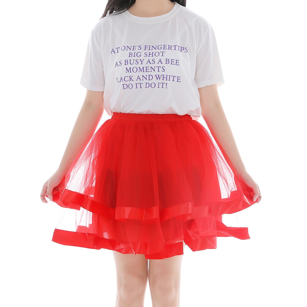 Elastic Waist Vintage Rockabilly Petticoat Crinoline Puffy Tutu Tulle Underskirt Net Tulle Princess Ballet Dance Pettiskirts 045: Red / waist 74-130 cm