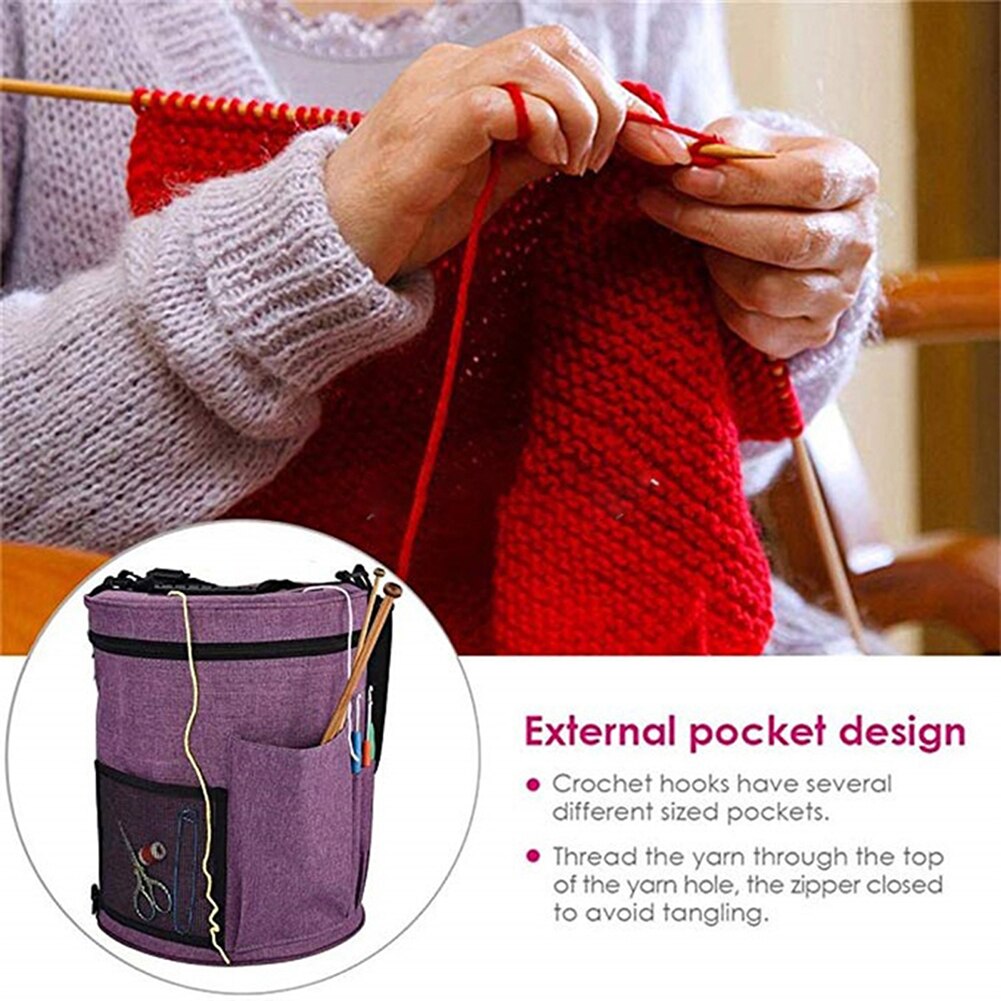 Knitting Bag Portable Yarn Tote Storage Bag DIY Household Organizer for Crochet Hooks and Knitting Needles Yarn Balls