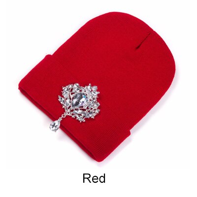 Ralferty Winter Vrouwen Hoeden Luxe Strass Kristal Accessoires Hoofddeksels Beanie Hoed Vrouwen Cap Motorkap Femme Gorro: Red