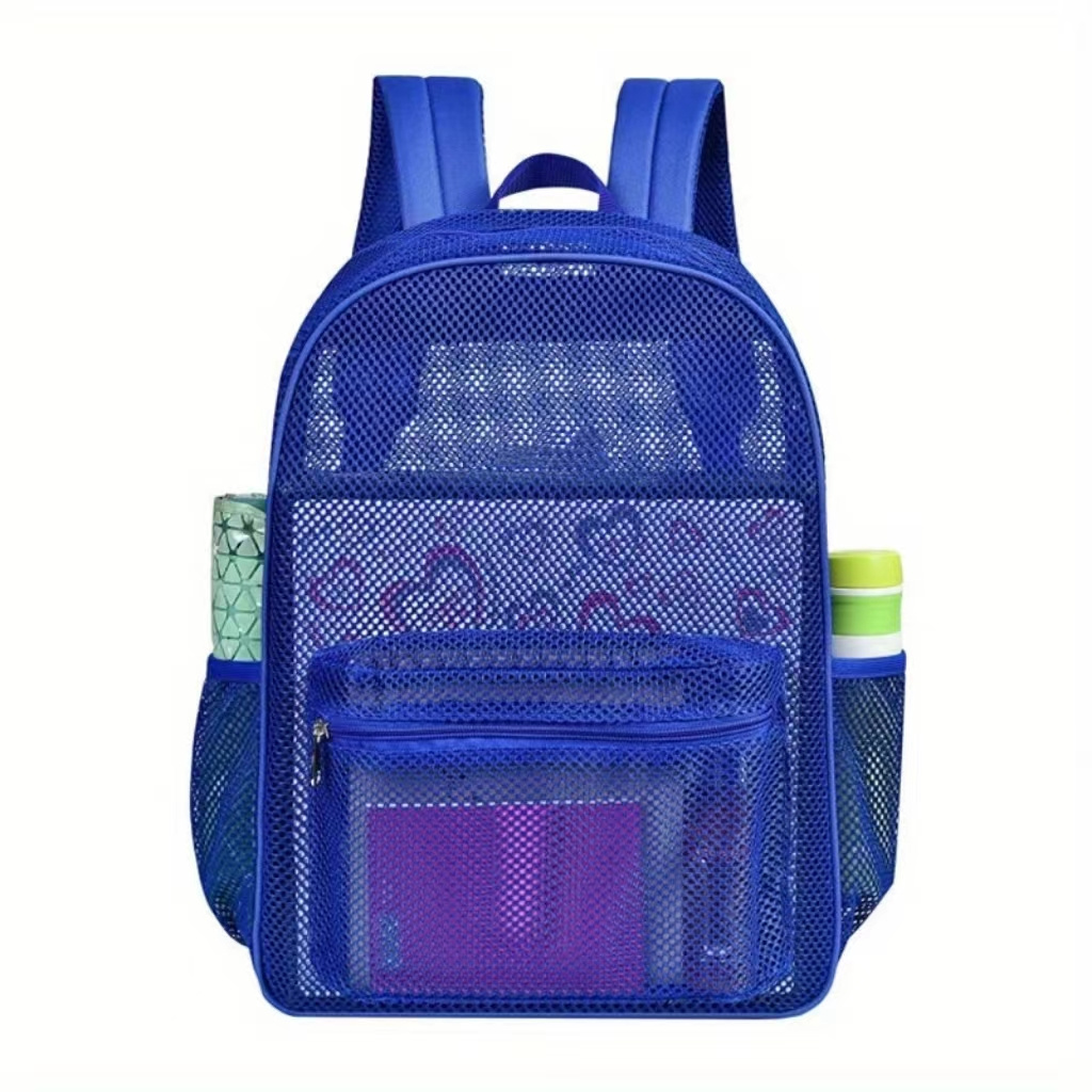 Mochila con de malla simple, bolso de playa para viajes al aire libre, bolso escolar para estudiantes de