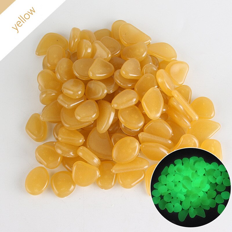 glow in the dark stones 50Pcs Garden Luminous Glowing Stone Pebble Glow in the Dark Garden for Walkways Garden Path marble patio: YELLOW