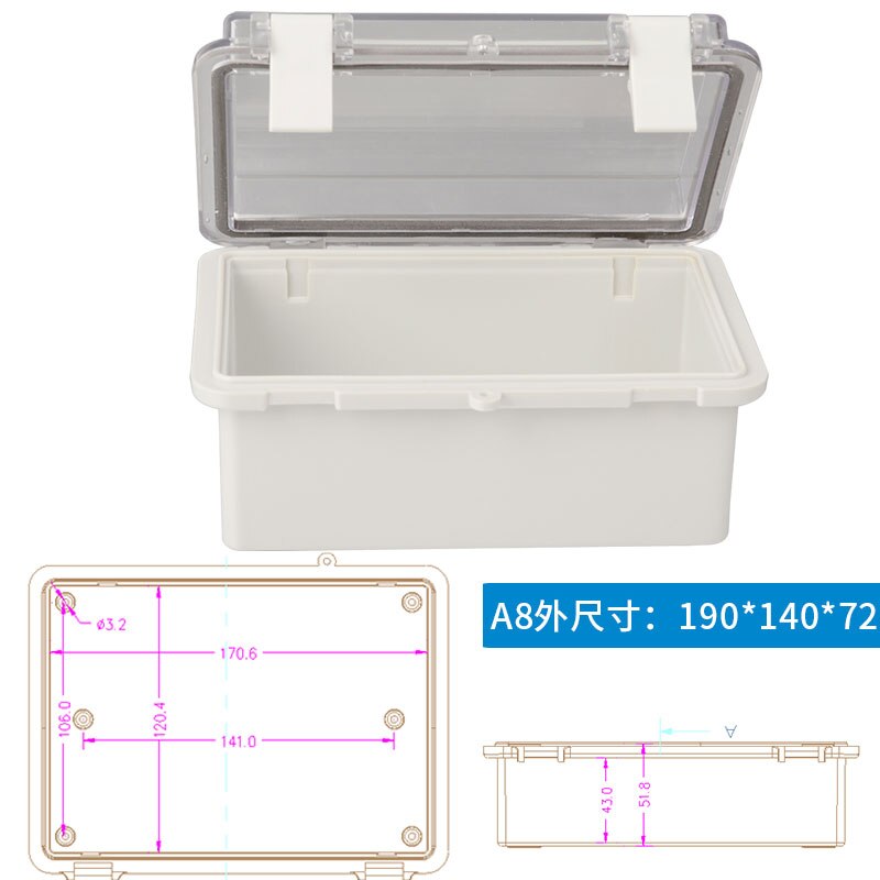 Waterproof Buckle Project box ABS Plastic Electric Control Box Wire Connection Cable Junction Box Instrument Enclosure Clamshell: 190X140X72mm Clear