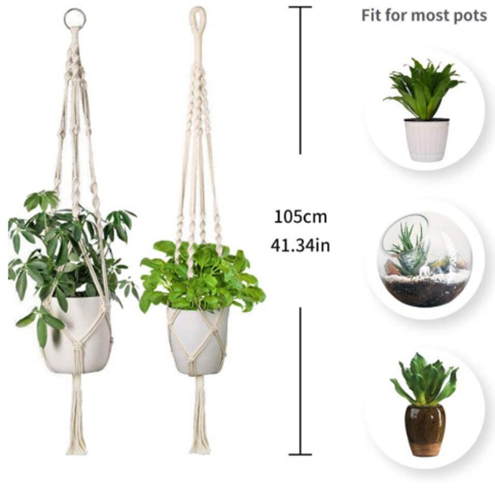 4Pcs Knoop Hanger Voor Plant Katoen Linnen Bloempot Mand Houder Lifting Touw Macrame Shelve Opknoping Rack Plafond Balkon decor