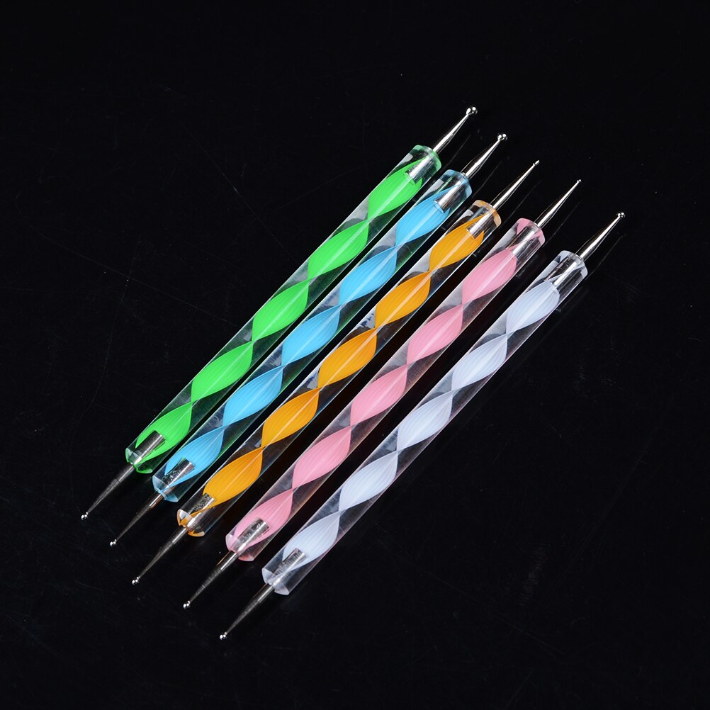 5-Piece 2-Way Dotting Pen Set – Marbleizing Nail Art Tool For DIY Manicures (Metal/Acrylic, Multicolor)