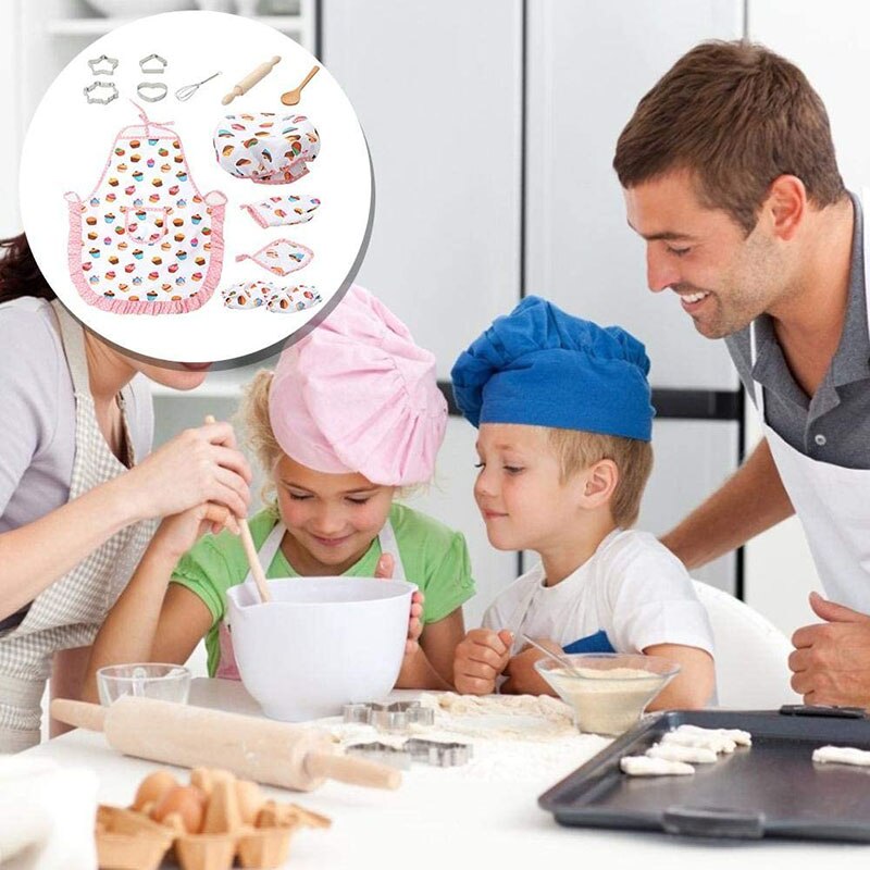 13Stck Komplette freundlicher Kochen und Backen einstellen mit Schürze Koch Hütte Handschuhe und Besteck freundlicher Koch einstellen