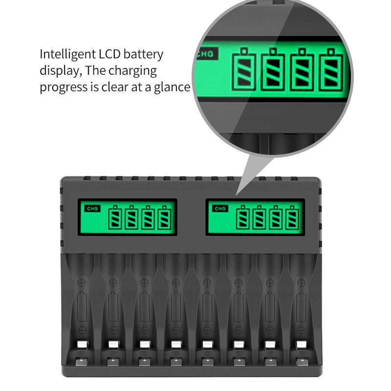 Phomax Lcd-scherm Smart Intelligent Battery Charger 8-Slot Draagbare Voor Aa/Aaa Nicd Nimh Oplaadbare Batterijen Aa aaa Lader
