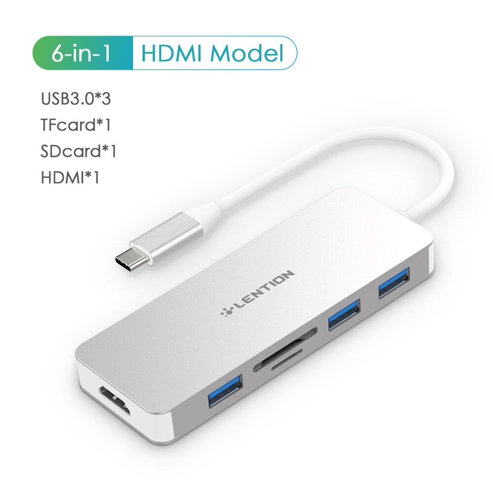 Thunderbolt 3 Dock Usb Type C Naar Hdmi Hub Adapter Voor Macbook Samsung Dex Galaxy S10/S9 USB-C Converter sd/Tf Card Readers: 6 in 1 silver